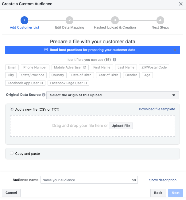 how to create a facebook audience for business and advertising customer file